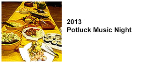 2013 Potluck Music Night. Table full of delicious potluck food.