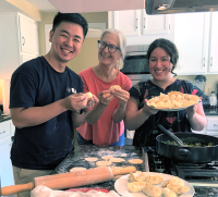 International preparing a meal in his Homestay host's kitchen.